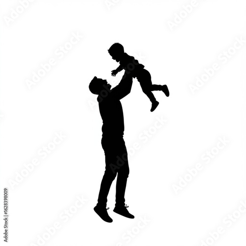 Vector art of silhouette of a father throwing his son in the air isolated on white background