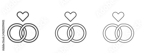 Wedding ring icon in linear, outline icon isolated on white background