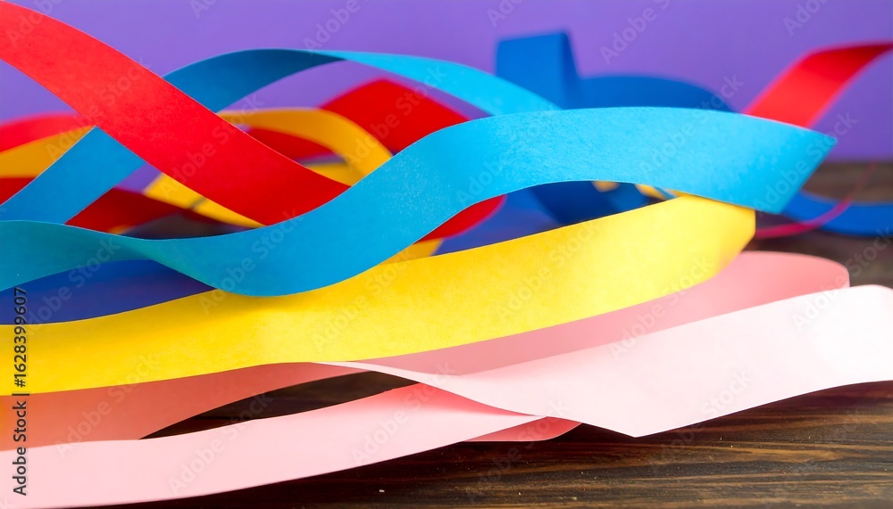 Obraz premium Colorful Paper Ribbons Waving Against a Purple Backdrop