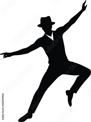  silhouette of man dancing energetically in dynamic pose vector illustration