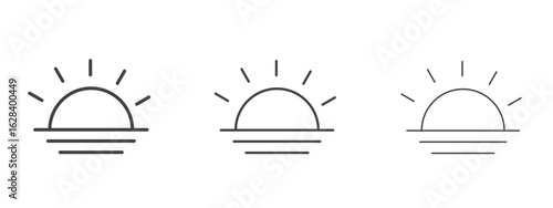 Sunrise icon in linear, outline icon isolated on white background