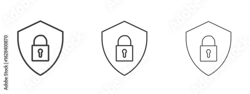 Shield lock icon in linear, outline icon isolated on white background