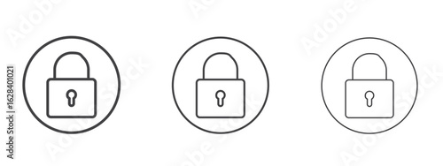 Security lock icon in linear, outline icon isolated on white background