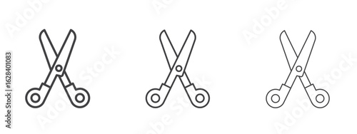 Scissors icon in linear, outline icon isolated on white background