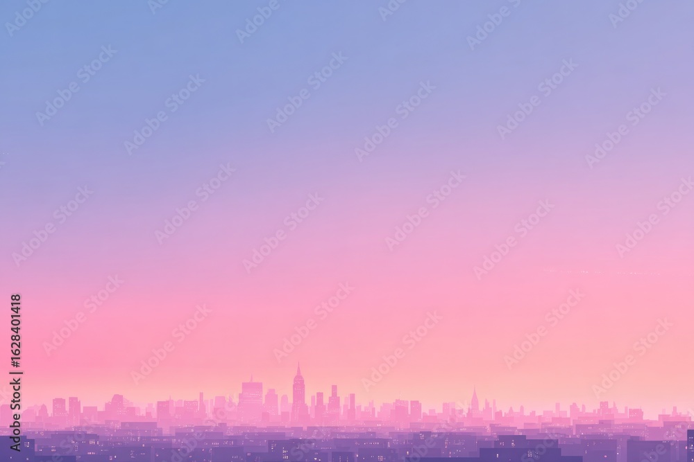 Fototapeta premium Soft pastel hues blend in twilight sky, illuminating city skylin