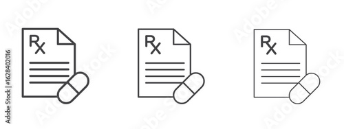 Prescription icon in linear, outline icon isolated on white background