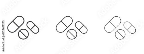 Pills icon in linear, outline icon isolated on white background