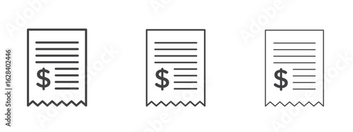 Payment receipt icon in linear, outline icon isolated on white background