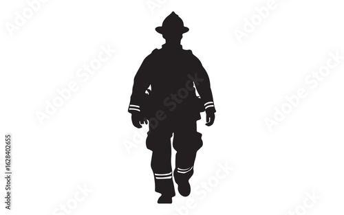 Firefighter Walking Silhouette Vector Brave Hero Holding Helmet Graphic Art