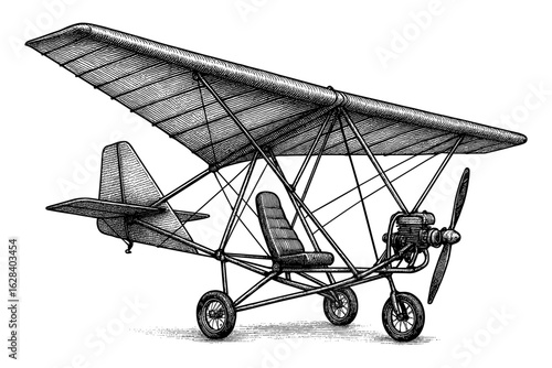 Intricate sketch of a vintage biplane design: retro aviation blueprint art