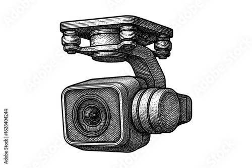 Retro camera gimbal in engraved style for vintage technology designs