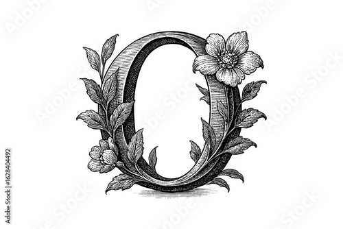 Ornate floral letter o design with elegant hand-drawn botanical elements