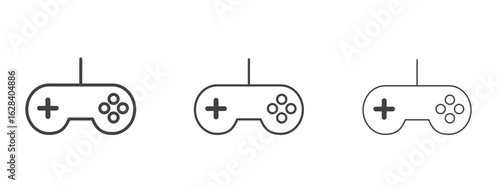 Game controller icon in linear, outline icon isolated on white background