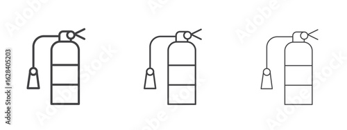 Fire extinguisher icon in linear, outline icon isolated on white background