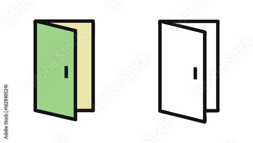Two open doors one colored and one outline