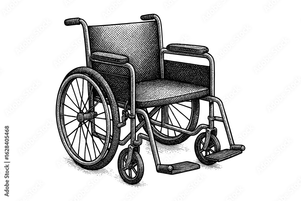 Fototapeta premium Detailed hand-drawn wheelchair in vintage etching style