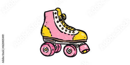 Colorful Retro Roller Skate Illustration. Vintage Style And Recreational Fun Isolated On Transparent Background