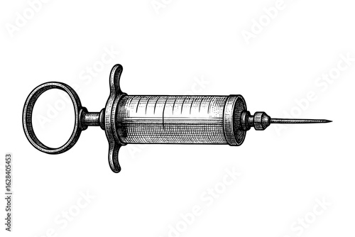 Antique medical syringe: detailed vintage engraving of historical instrument