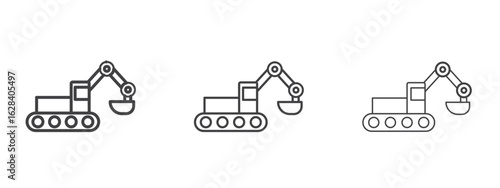 Excavator icon in linear, outline icon isolated on white background