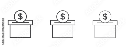 Donation box icon in linear, outline icon isolated on white background