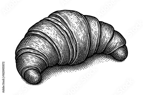 Detailed engraved croissant art depicting classic delicious pastry design