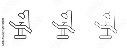 Dentist chair icon in linear, outline icon isolated on white background
