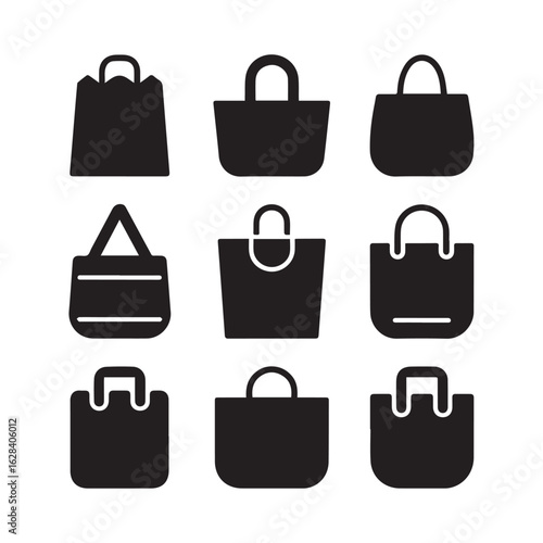 Vector art of a curated selection of shopping bag icons showcasing different styles for retail and ecommerce needs