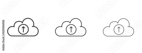 Cloud upload icon in linear, outline icon isolated on white background