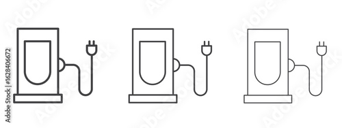 Charging station icon in linear, outline icon isolated on white background
