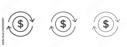 Cash flow icon in linear, outline icon isolated on white background