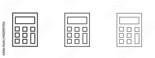 Calculator icon in linear, outline icon isolated on white background