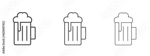 Beer mug icon in linear, outline icon isolated on white background