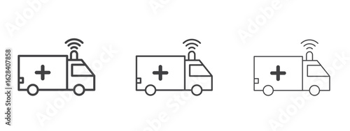 Ambulance icon in linear, outline icon isolated on white background