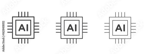 AI chip icon in linear, outline icon isolated on white background