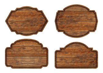 Set of vintage wooden signs with rustic textures and various shapes. Perfect for labels, menus, logo, and decoration. Isolated on white background