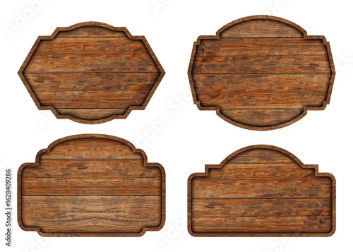 Set of vintage wooden signs with rustic textures and various shapes. Perfect for labels, menus, logo, and decoration. Isolated on white background