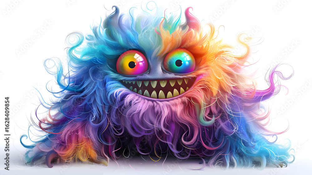 Obraz premium Colorful Furry Monster with Rainbow Eyes and Smile