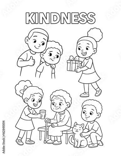 Kindness in Action: This inspiring illustration depicts heartwarming acts of empathy, care, and compassion, showcasing the beauty of human connection and community. 