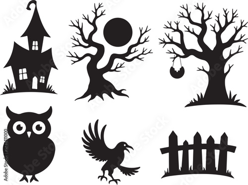 Spooky Halloween silhouettes for festive holiday designs and decor
