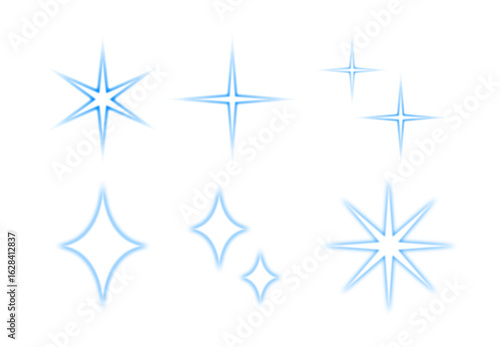 青いキラキラマークのセット（ベクター 編集可能 キラキラ shining）