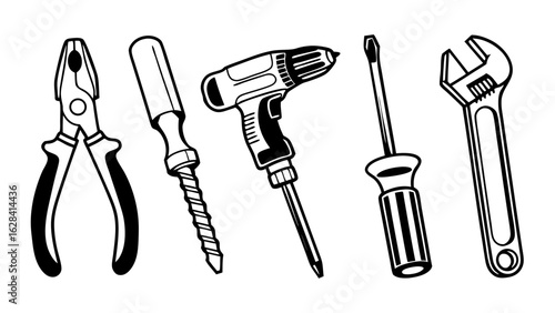 Service icons set. Wrench, screwdriver and gear icon. Screwdriver and wrench glyph icon. Settings and repair, service sign - stock vector.