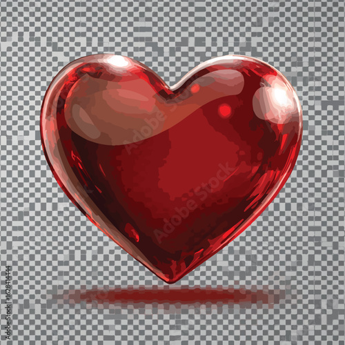 3D Red Heart Transparent Isolated Glossy