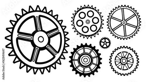Interlocking Mechanical Gears in Black and White