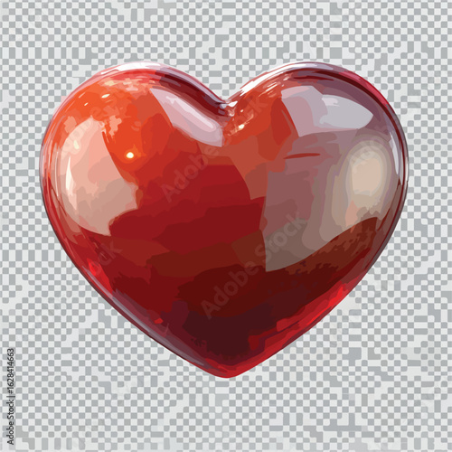 3D Red Heart Transparent Isolated Glossy