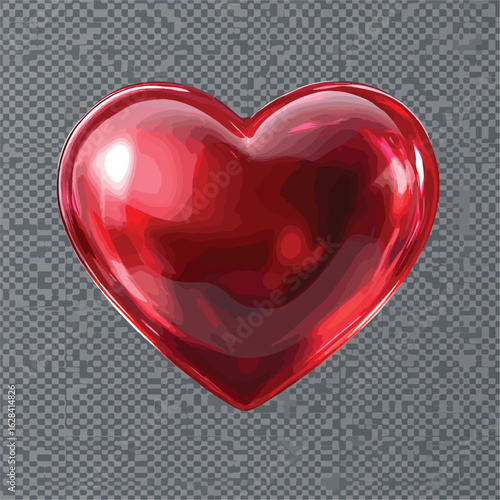 3D Red Heart Transparent Isolated Glossy