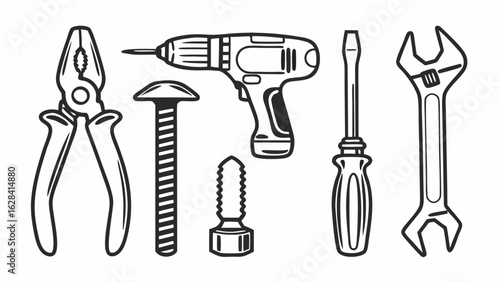 Service icons set. Wrench, screwdriver and gear icon. Screwdriver and wrench glyph icon. Settings and repair, service sign - stock vector.