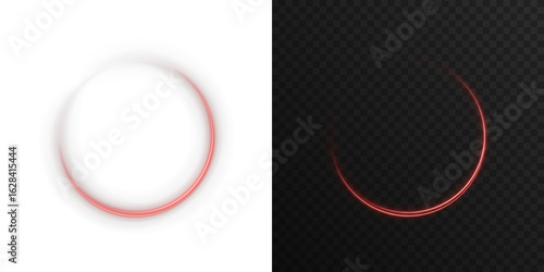 Red neon circle glow effect isolated on transparent background. Futuristic shiny ring, vibrant illuminated frame for decoration, banners, posters, nightclub design, sci-fi visuals, and modern digital 