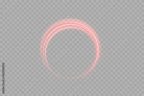 Red neon circle glow effect isolated on transparent background. Futuristic shiny ring, vibrant illuminated frame for decoration, banners, posters, nightclub design, sci-fi visuals, and modern digital 