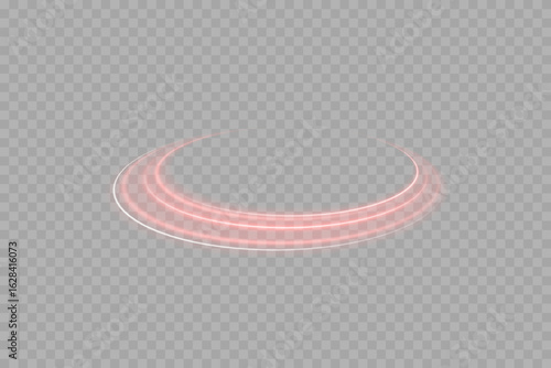 Glowing red neon light ring on transparent background. Bright illuminated circular frame with smooth shine, futuristic design element, abstract round shape for banners, posters, and modern sci-fi or t