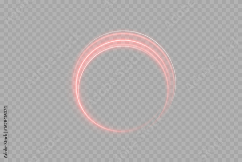 Red neon circle glow effect isolated on transparent background. Futuristic shiny ring, vibrant illuminated frame for decoration, banners, posters, nightclub design, sci-fi visuals, and modern digital 